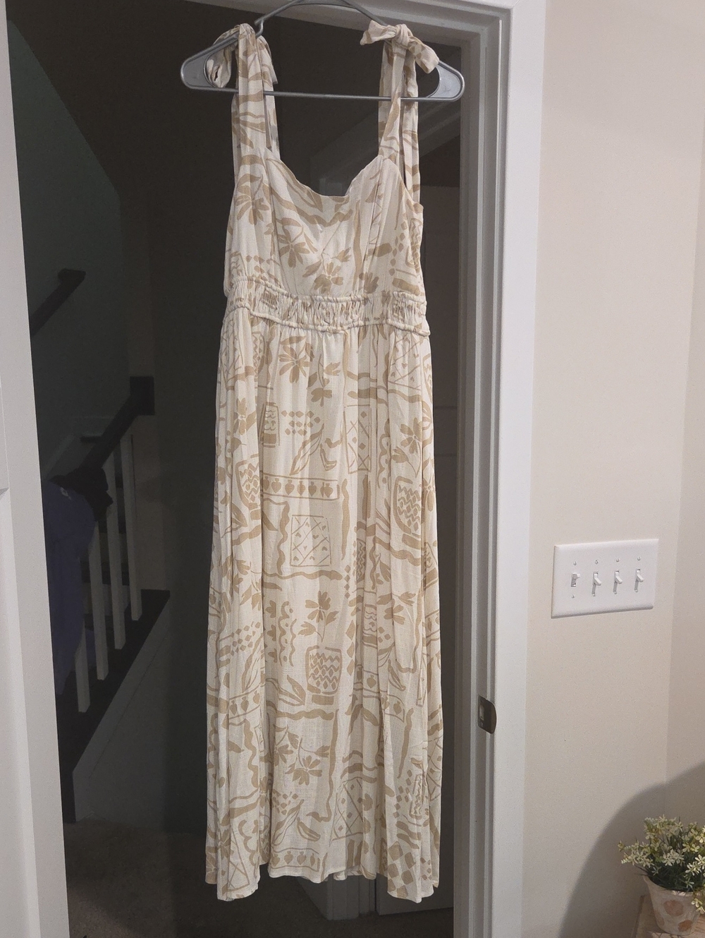 Cream Floral Tie-Shoulder Maxi Dress